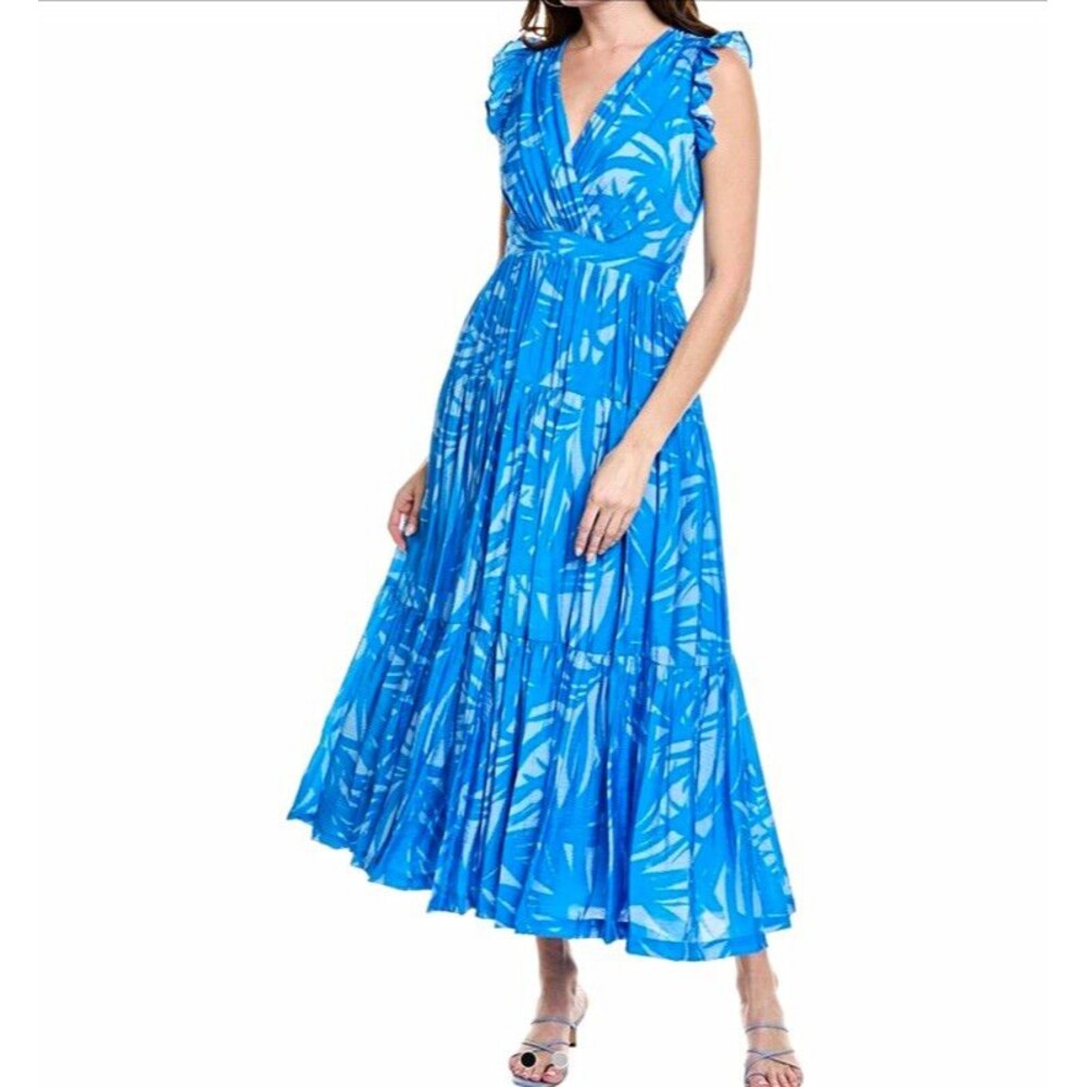 TAYLOR Women’s Dress Size 2 Tiered Flutter Blue Floral Midi Capsule